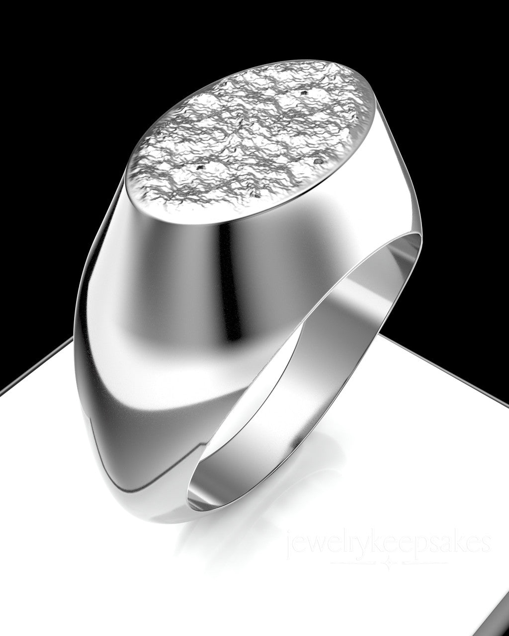 Solid 14k White Gold Men's Signet Permanently Sealed Waterproof Cremation Ring