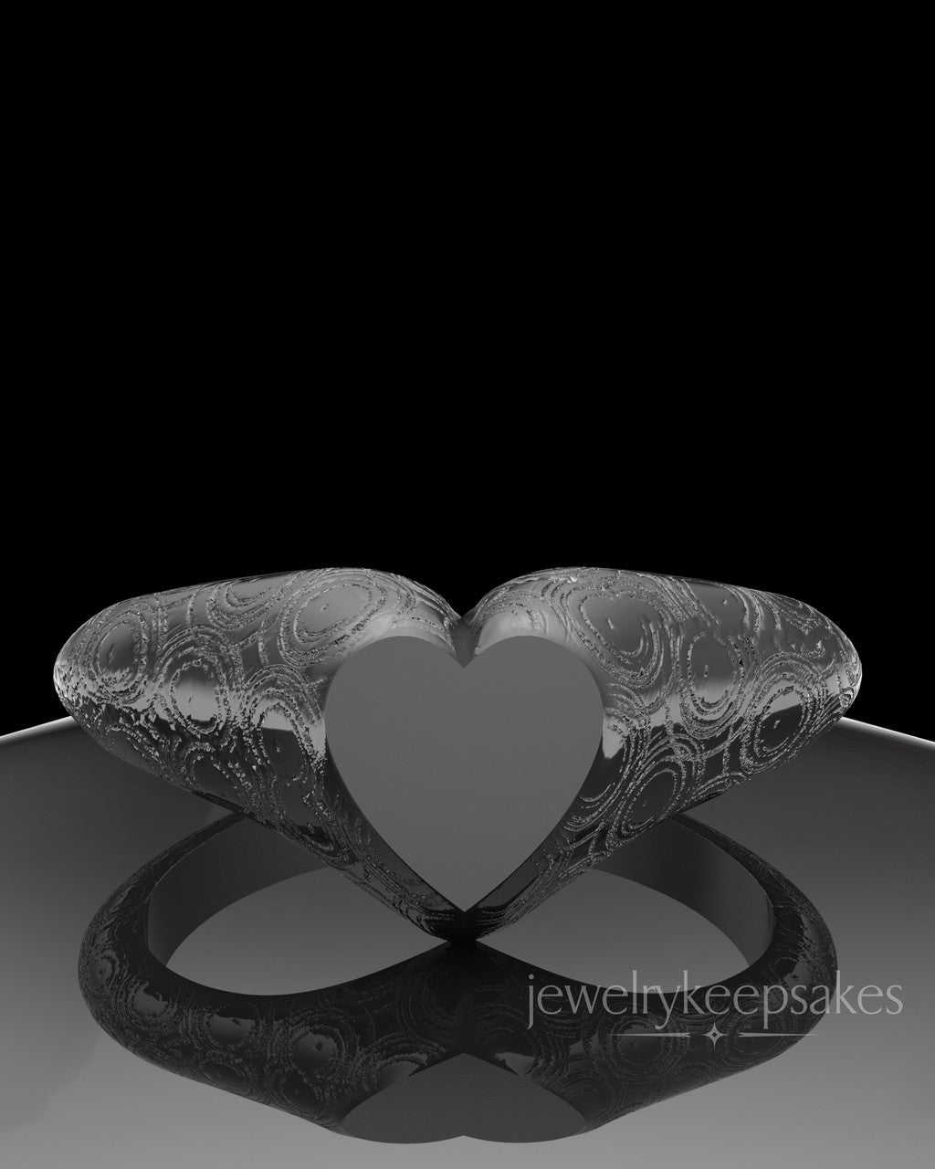 Black Patterned Signet Permanently Sealed Waterproof Cremation Ring