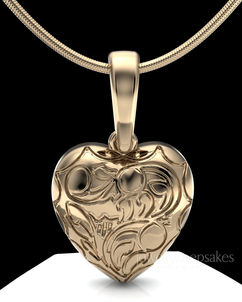 Solid 14k Gold Etched Heart Permanently Sealed Waterproof Cremation Pendant