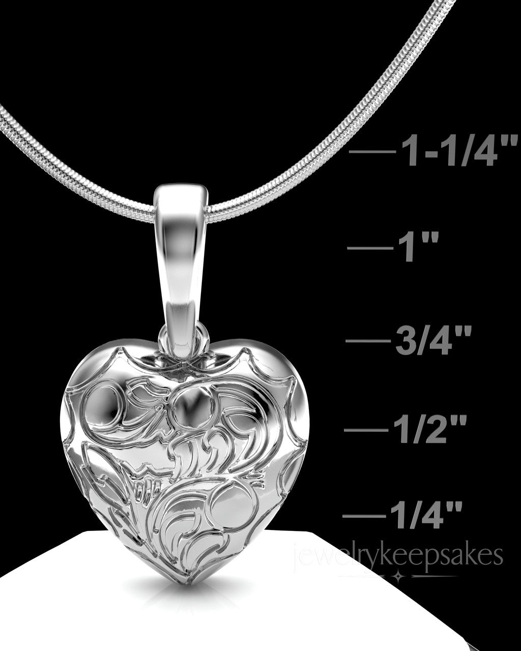 Sterling Silver Etched Heart Permanently Sealed Waterproof Cremation Pendant