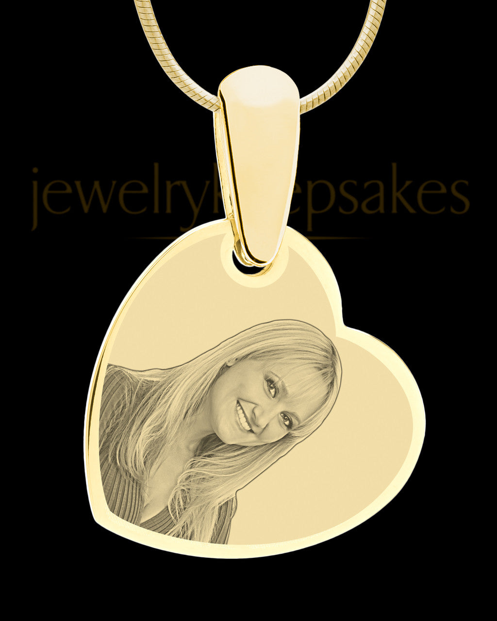 Gold Side Heart Photo Engraved Pendant