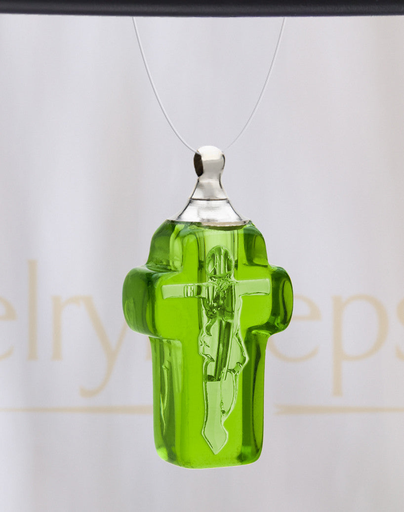 Green Faithful Cross Glass Reflection Pendant