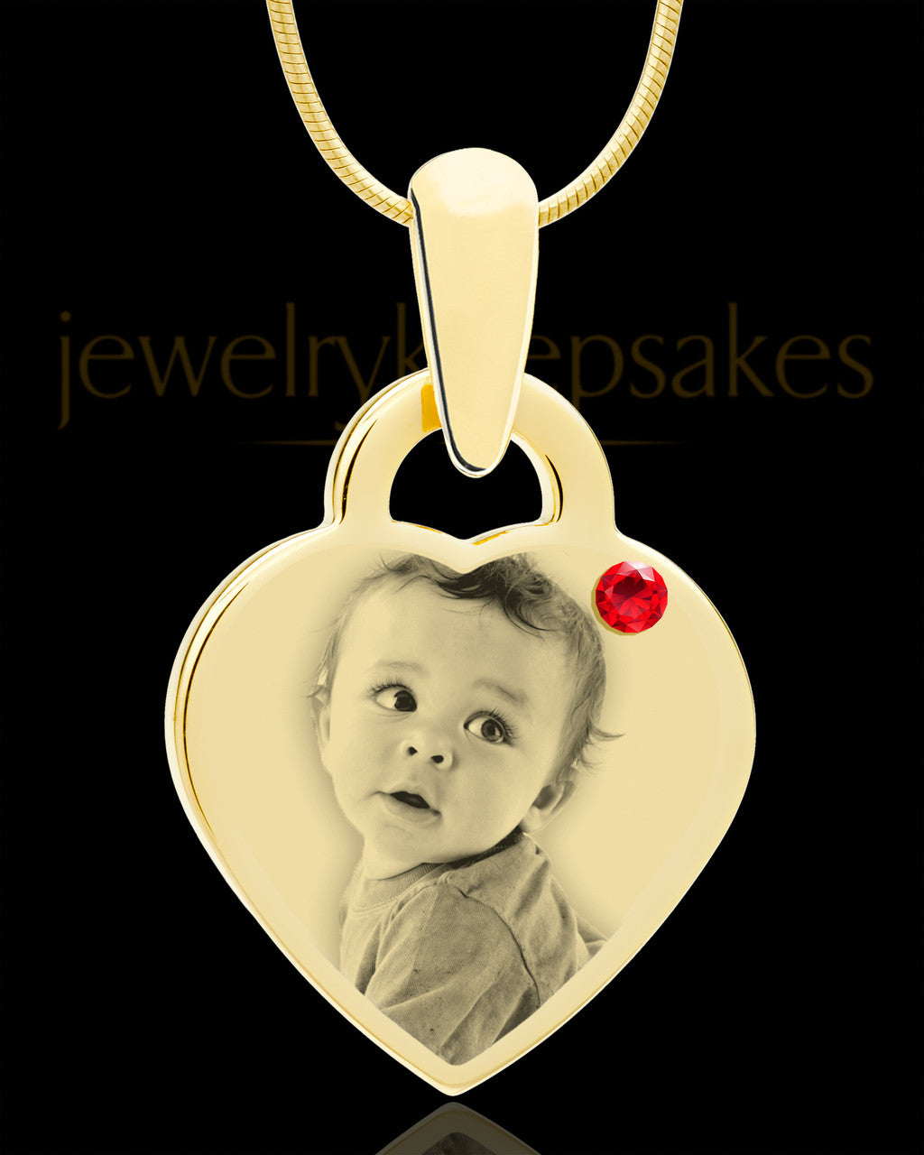 July Gold Small Photo Engraved Heart Pendant