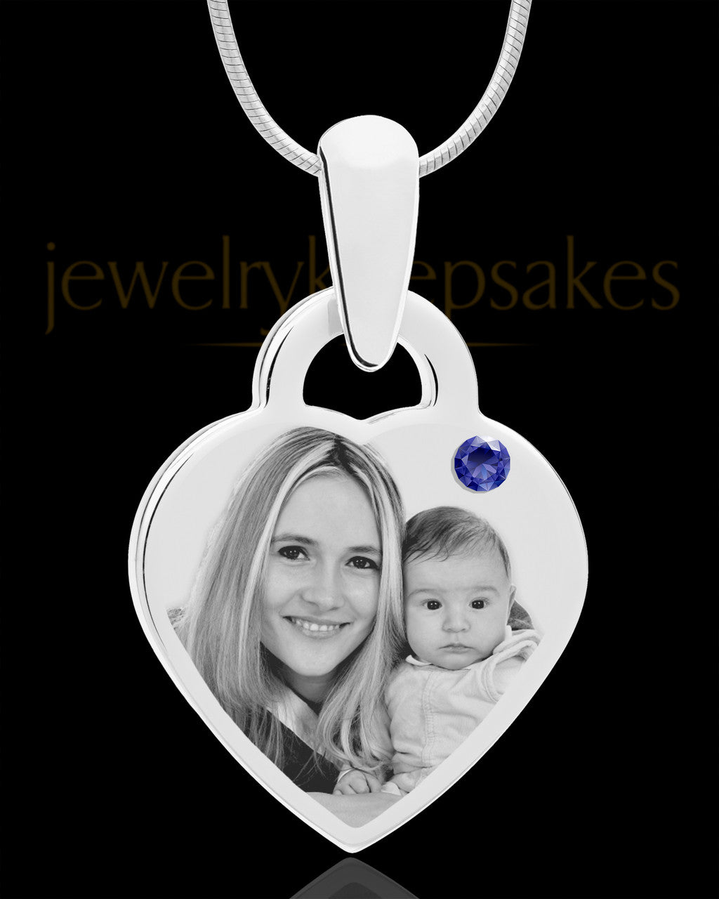 September Small Heart Stainless Photo Engraved Pendant