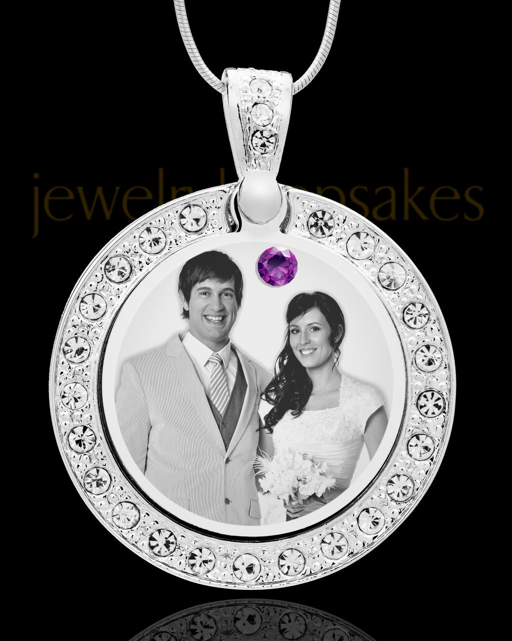 February Birthstone Gem Circle Photo Engraved Pendant