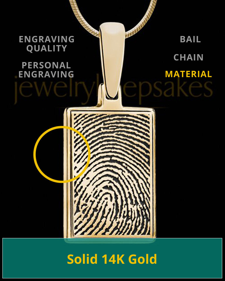 Solid 14k Gold Rectangle Thumbprint Pendant