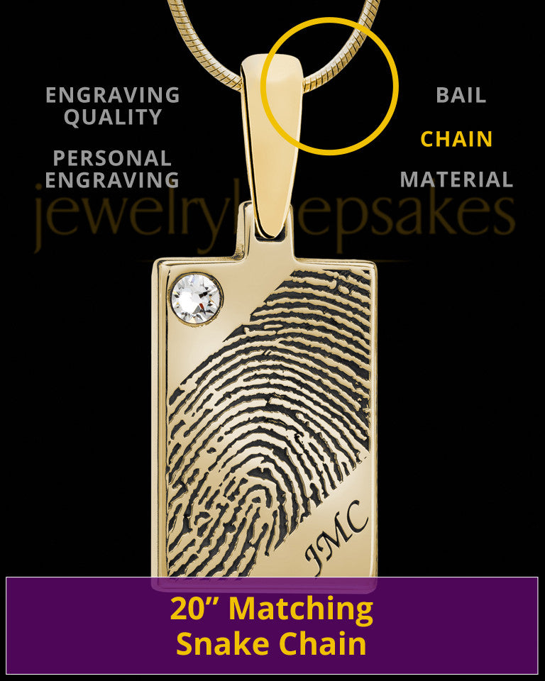 Solid 14k Gold Birthstone Rectangle Thumbprint Pendant