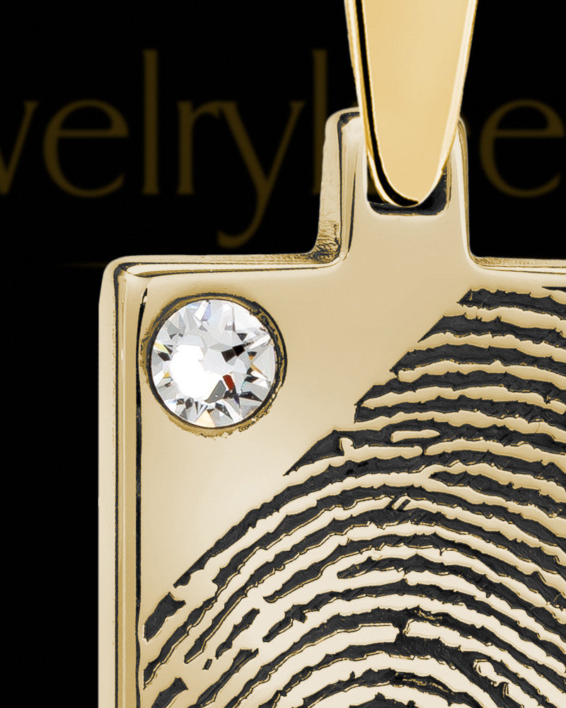 Gold Plated Birthstone Rectangle Thumbprint With Signature Pendant