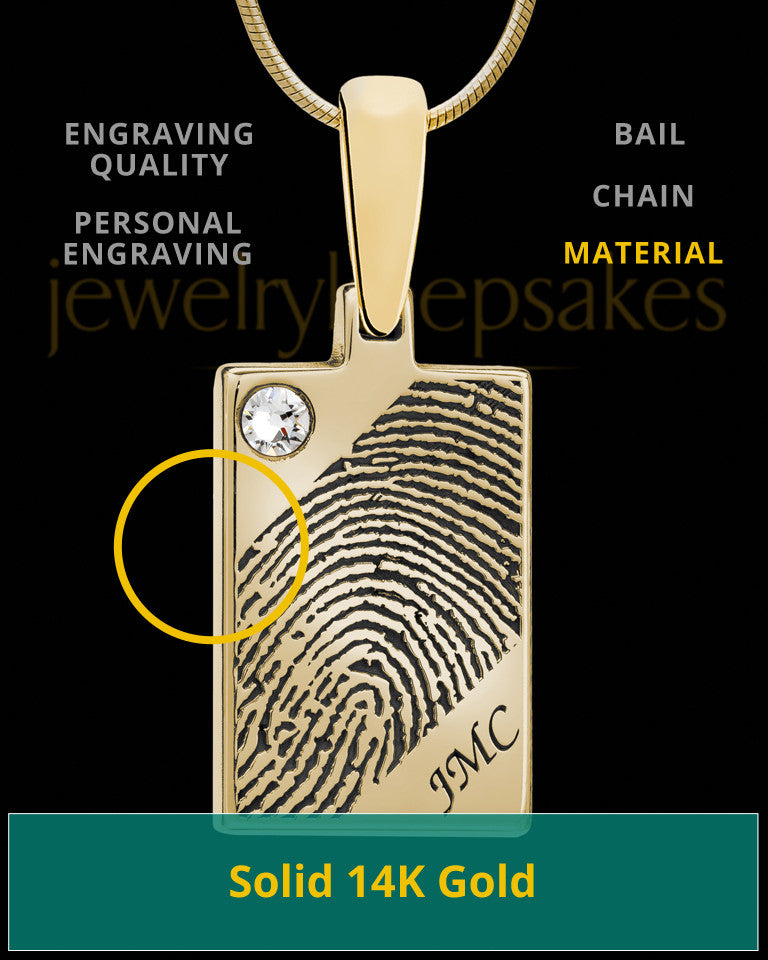 Solid 14k Gold Birthstone Rectangle Thumbprint Pendant