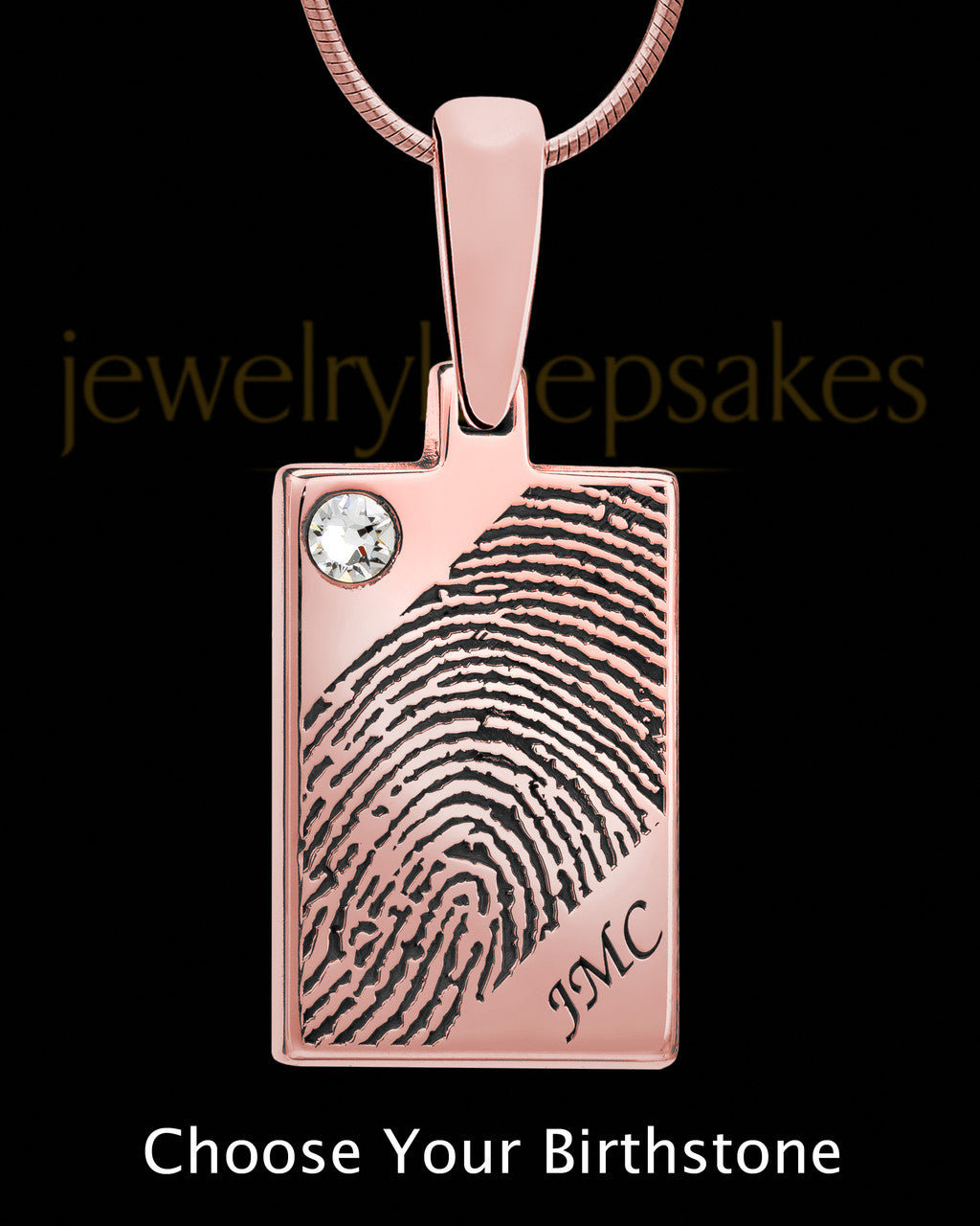 Birthstone Rose Gold Plated Rectangle Thumbprint With Signature Pendant