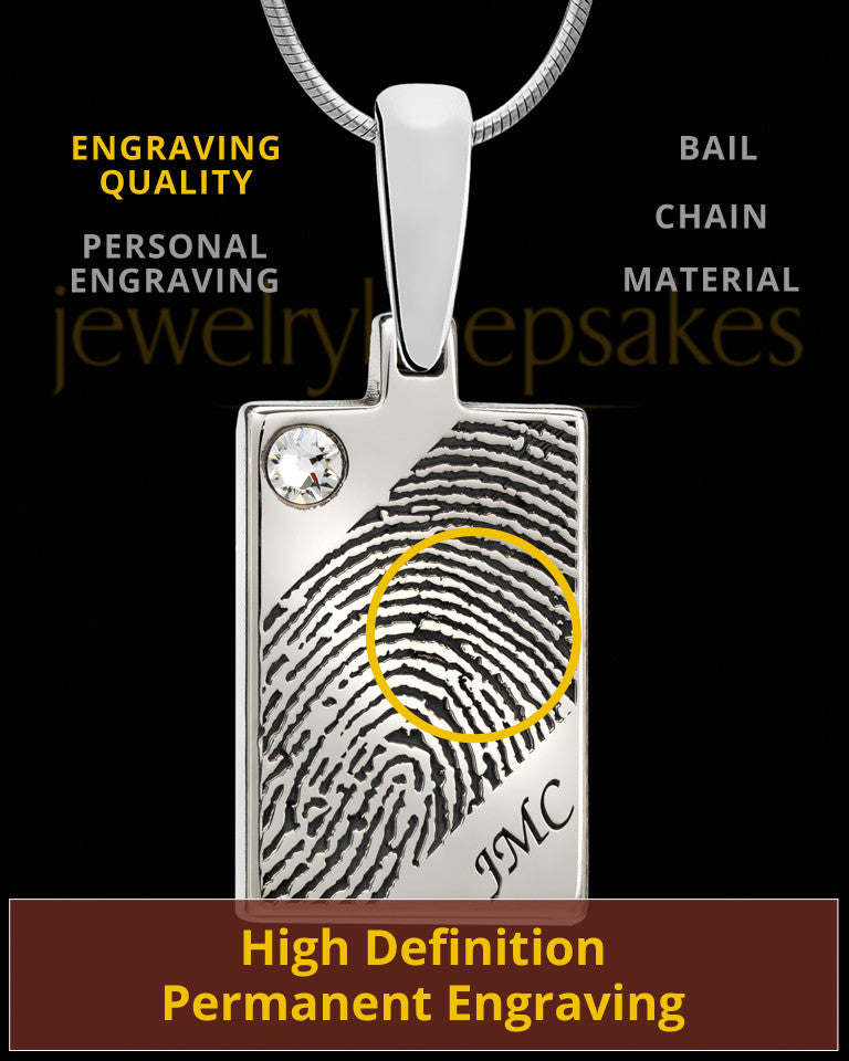 Solid 14k White Gold Birthstone Rectangle Thumbprint Pendant