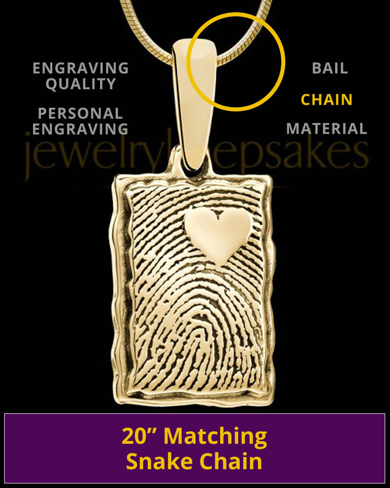 Solid 14k Gold My Love Rectangle Thumbprint Pendant