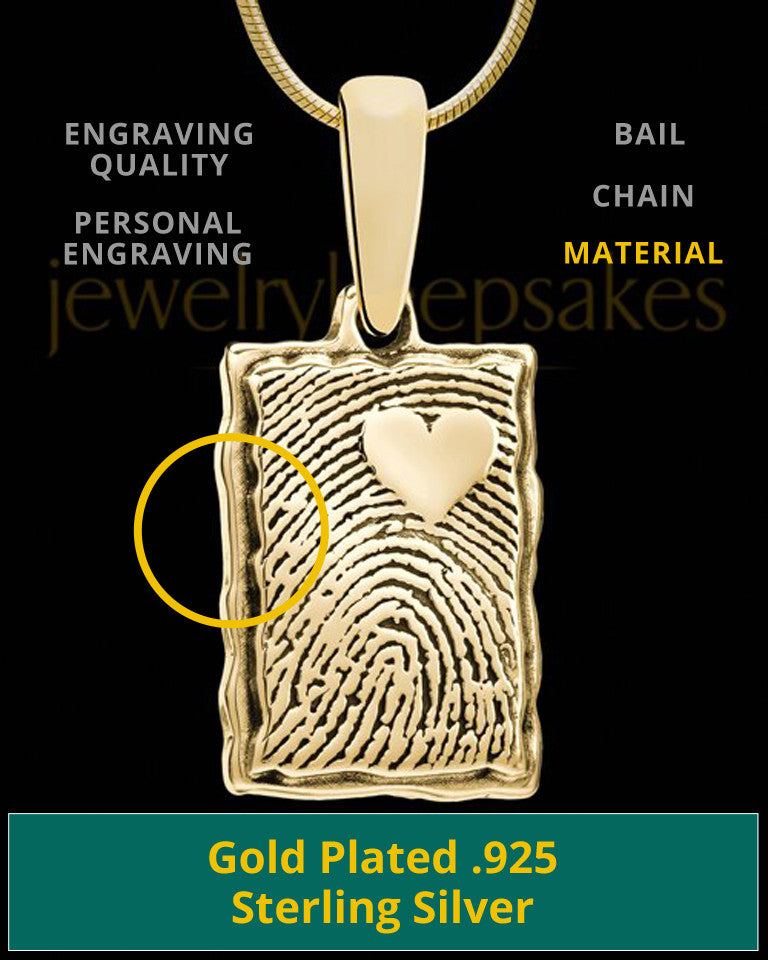 Gold Plated Sterling My Love Rectangle Thumbprint Pendant
