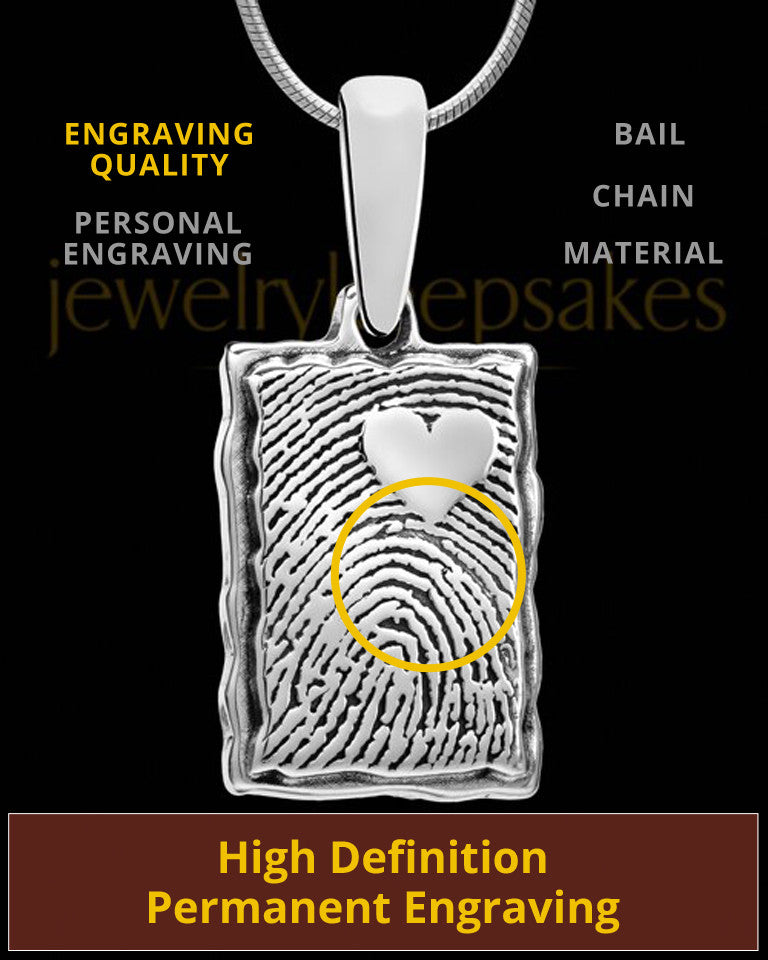 Solid 14k White Gold My Love Rectangle Thumbprint Pendant