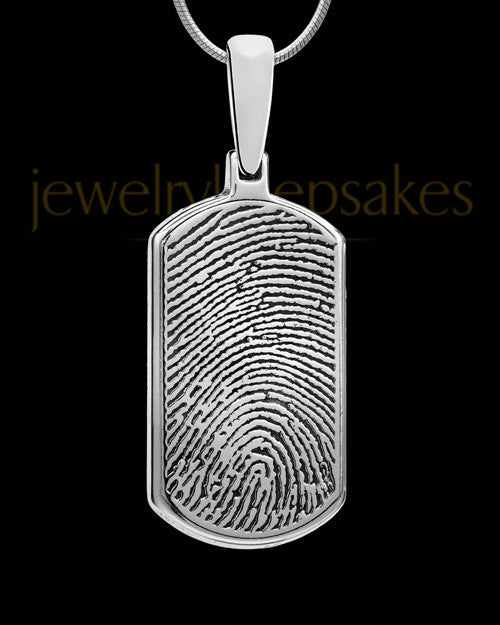 Solid 14k White Gold Dog Tag Thumbprint Pendant