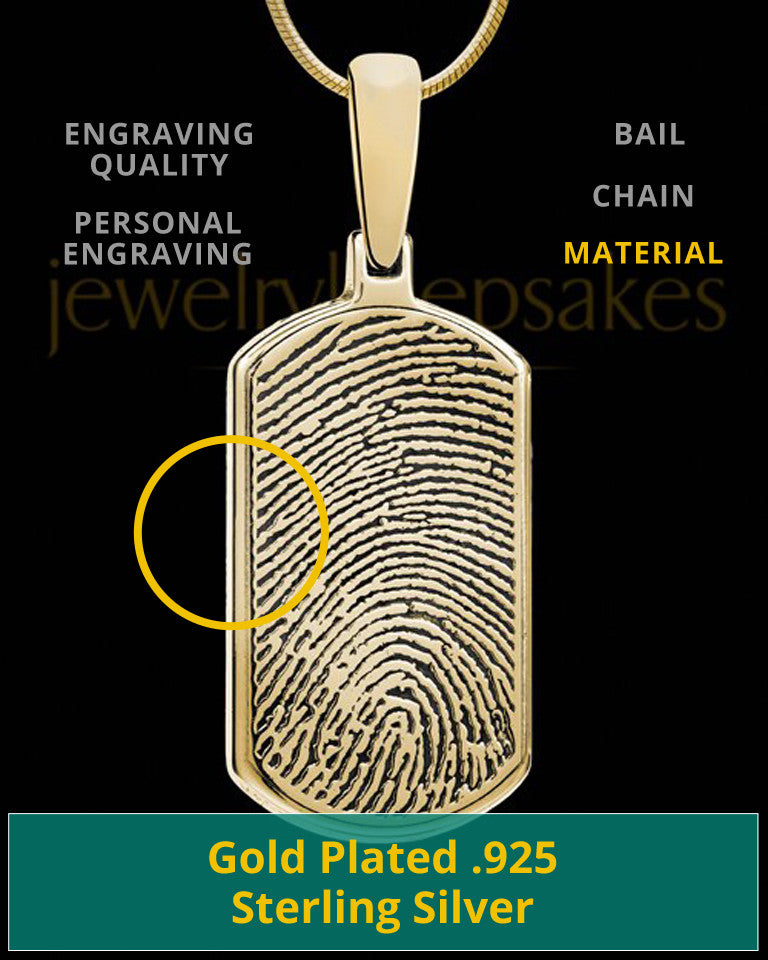 Gold Plated Dog Tag Thumbprint Sterling Silver Pendant