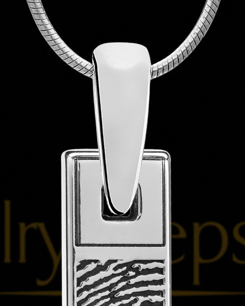 Sterling Silver Bar Thumbprint With Signature Pendant