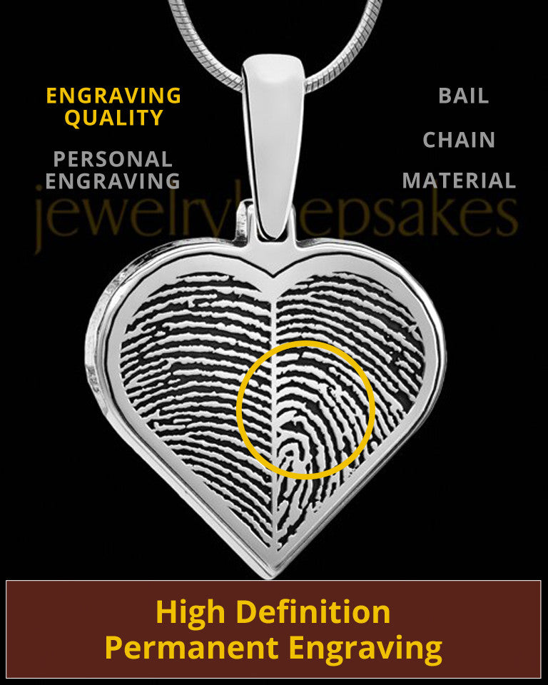 Solid 14k White Gold Two-print Heart Thumbprint Pendant