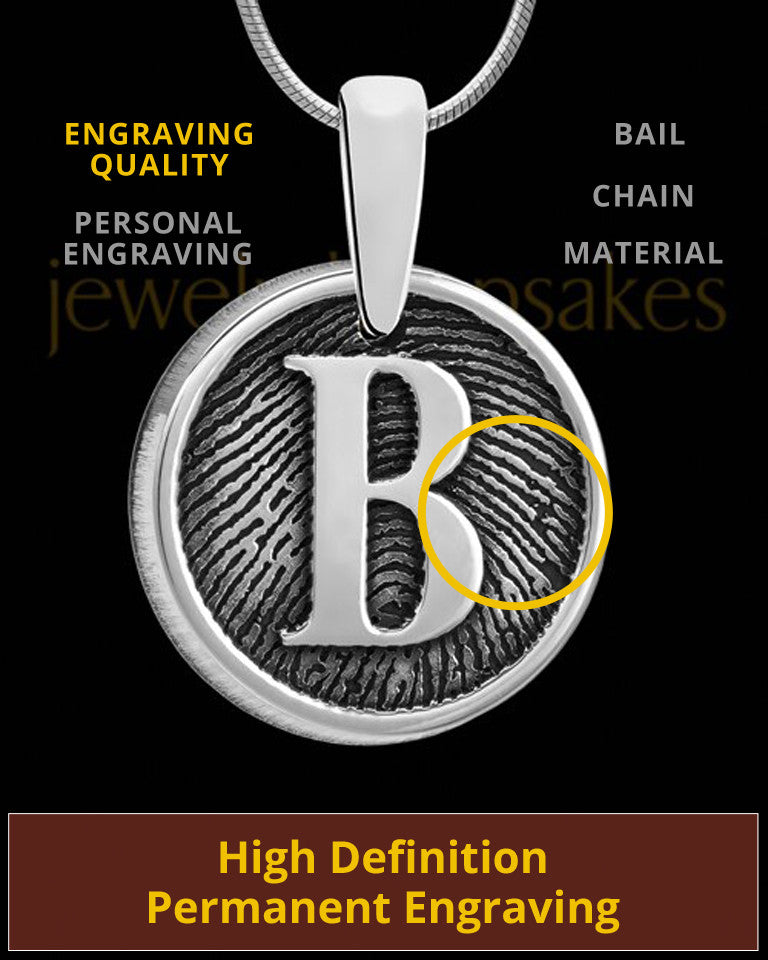 Solid 14k White Gold Raised Initial Round Thumbprint Pendant