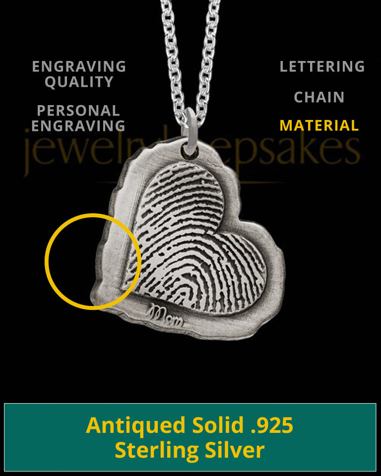 Antiqued Sterling Silver Heart Thumbprint Pendant