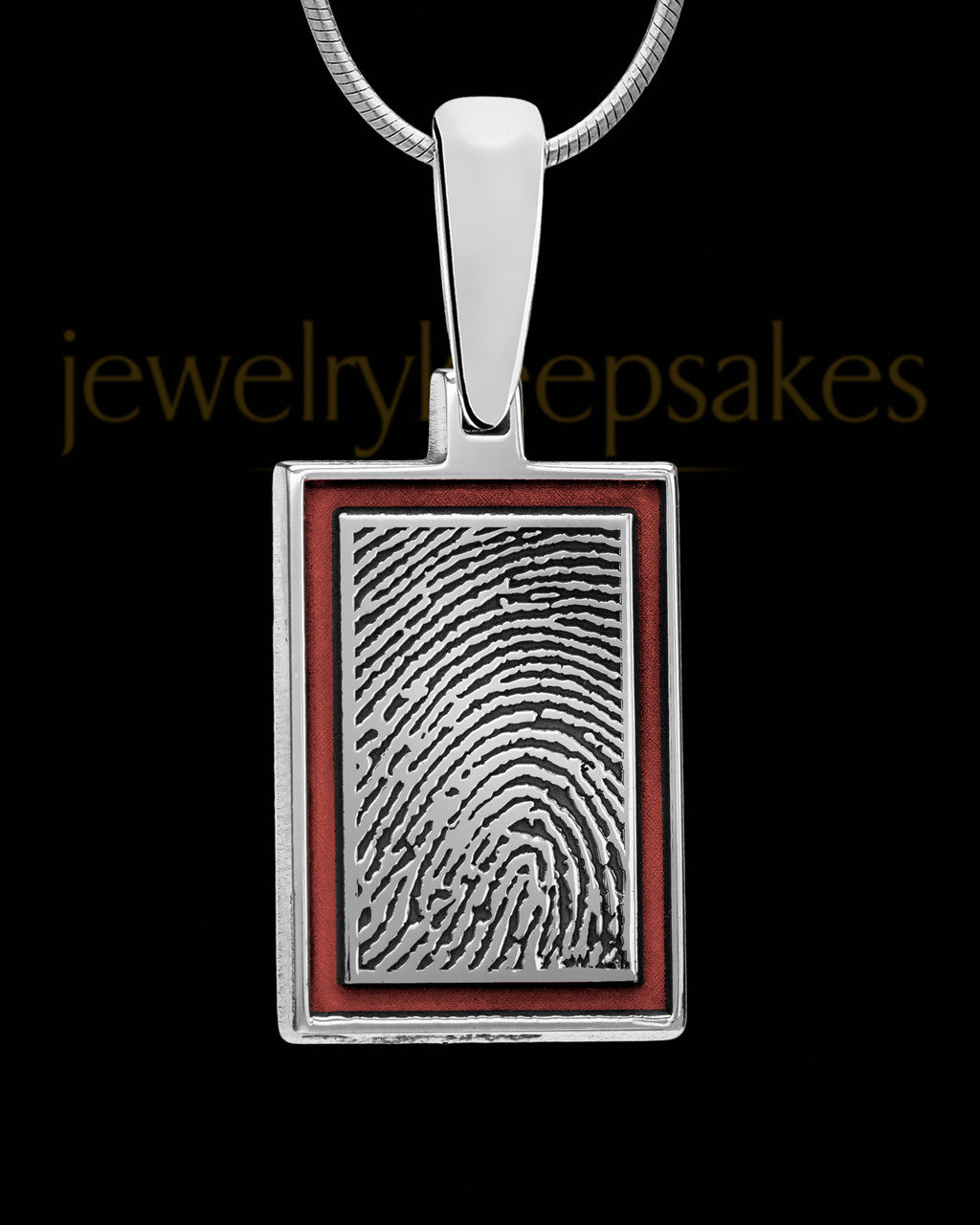 Cherry Framed Rectangle Sterling Silver Thumbprint Pendant