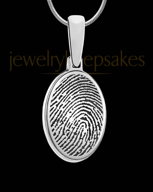 Solid 14k White Gold Oval Thumbprint Pendant