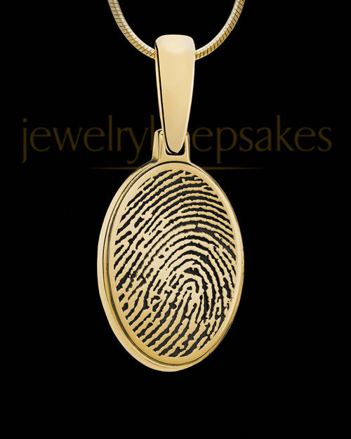 Oval Gold Plated Silver Thumbprint With Signature Pendant