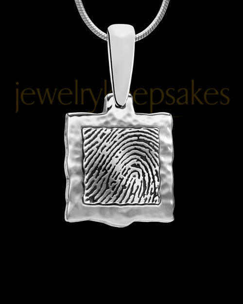 Square Hammered Sterling Silver Thumbprint Pendant