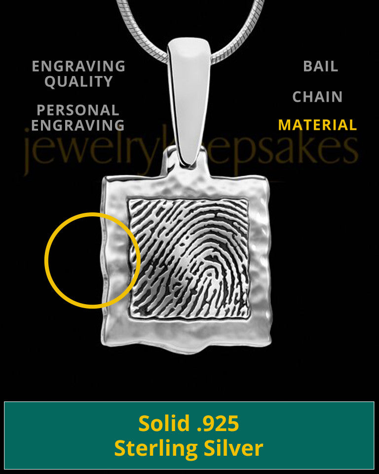 Square Hammered Sterling Silver Thumbprint Pendant