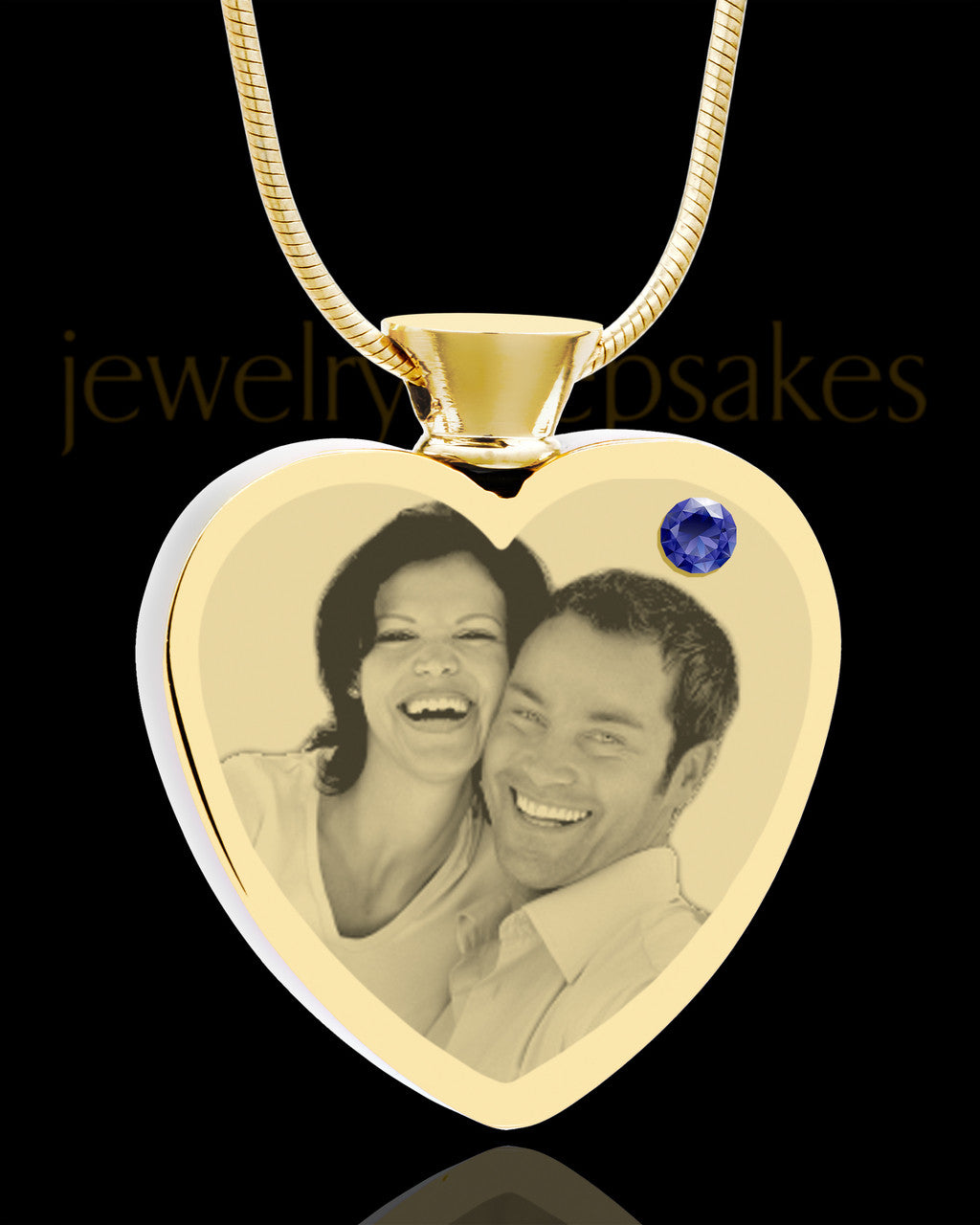 September Gold Plated Photo Engraved Heart Cremation Pendant