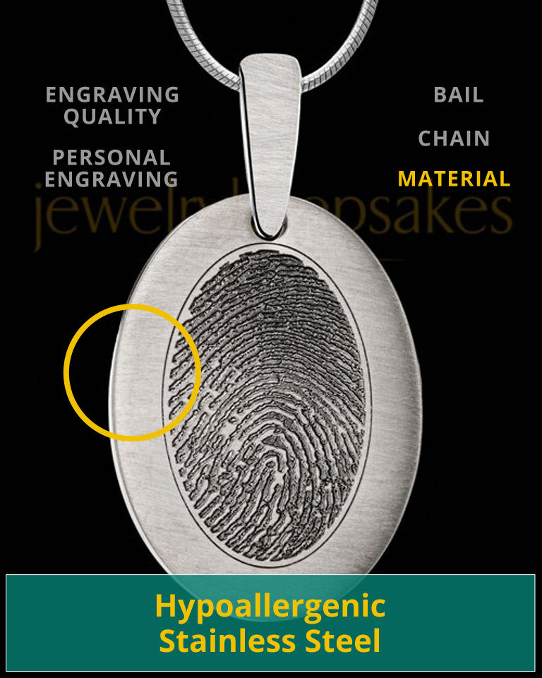 Custom Oval Fingerprint Pendant Necklace Large Stainless Steel With Engraving