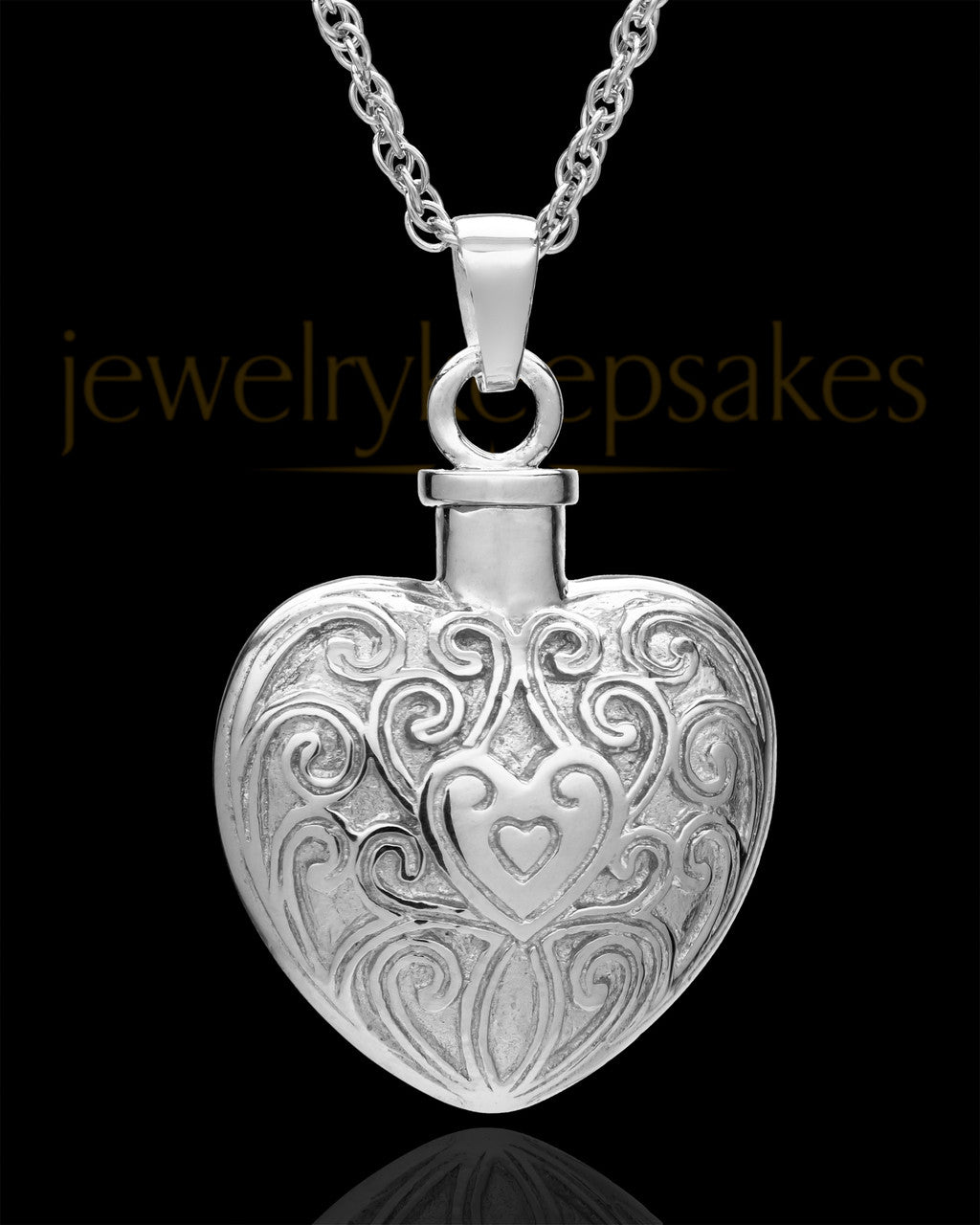 Memorial Pendant 14K White Gold Love Filigree Heart