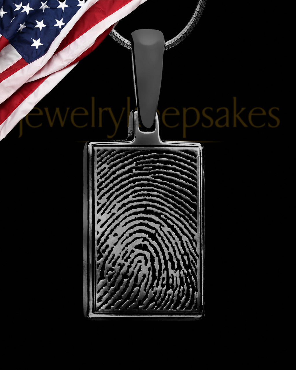 Black Plated Thumbprint Rectangle With Signature Pendant