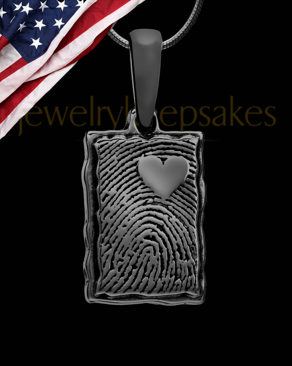 My Love Rectangle Thumbprint Black Plated Pendant With Signature