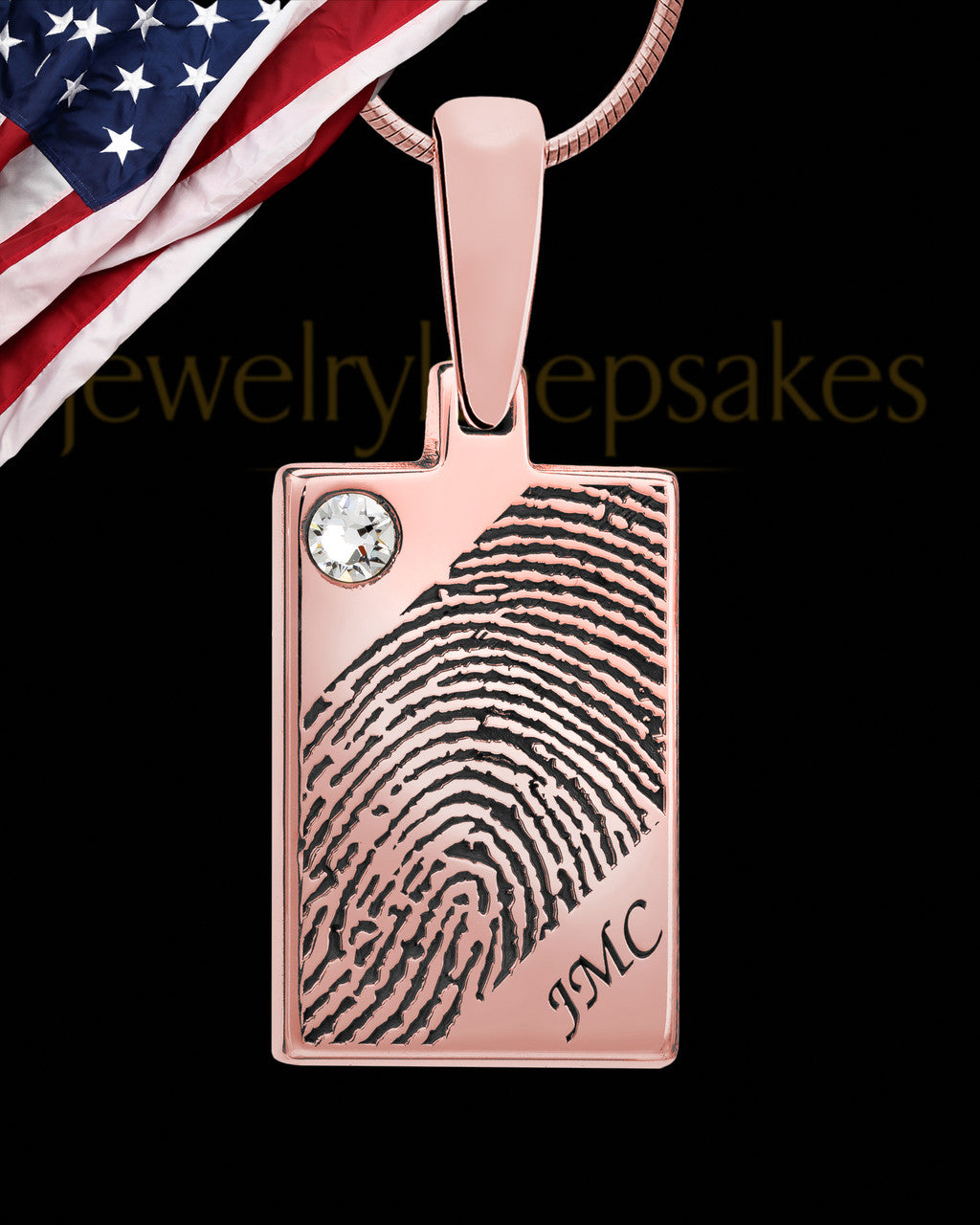 Birthstone Rose Gold Plated Rectangle Thumbprint Pendant