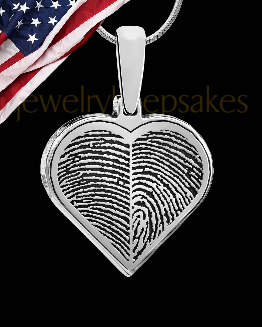 Solid 14k White Gold Two-print Heart Thumbprint Pendant