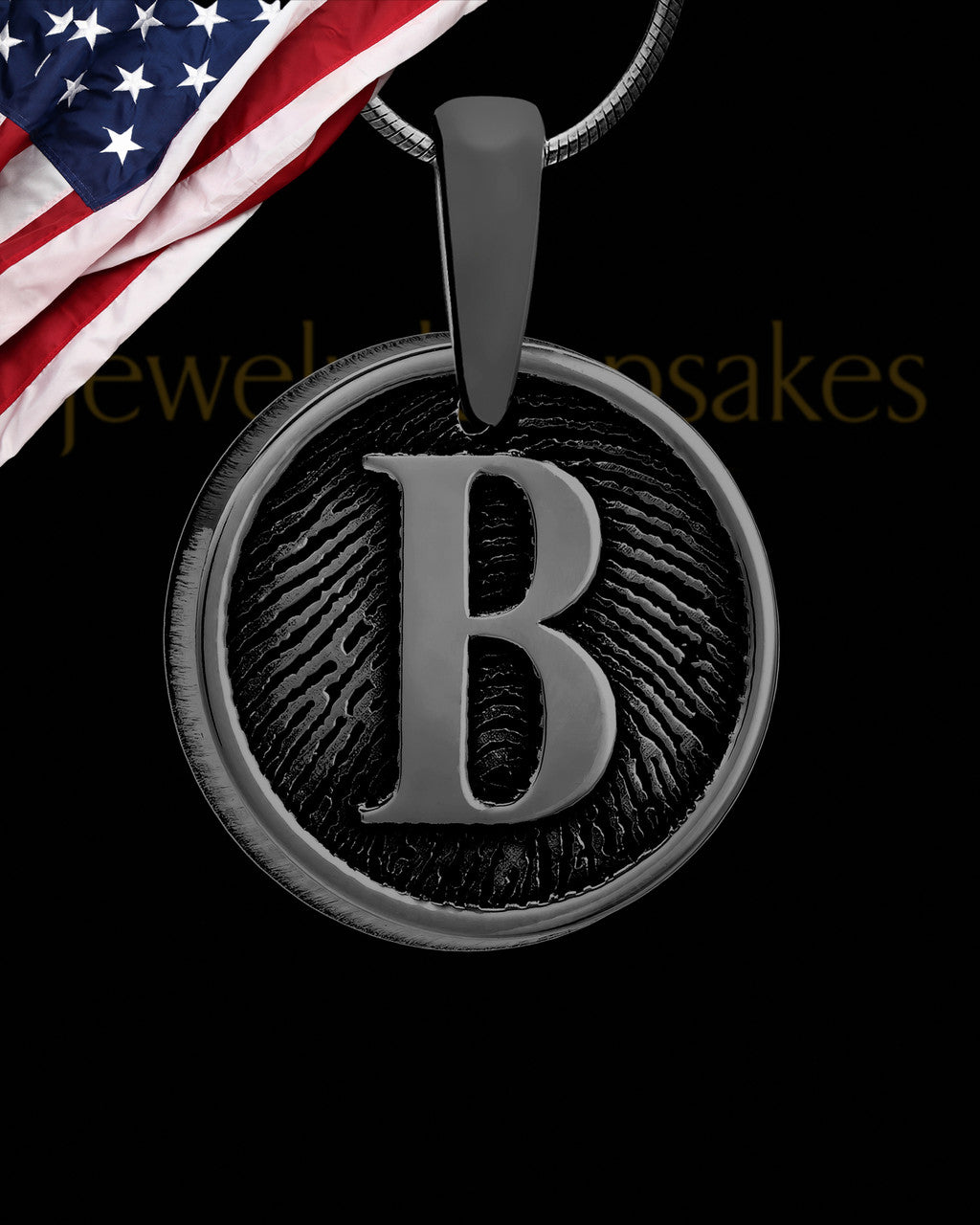 Black Plated Raised Initial Round Thumbprint Pendant