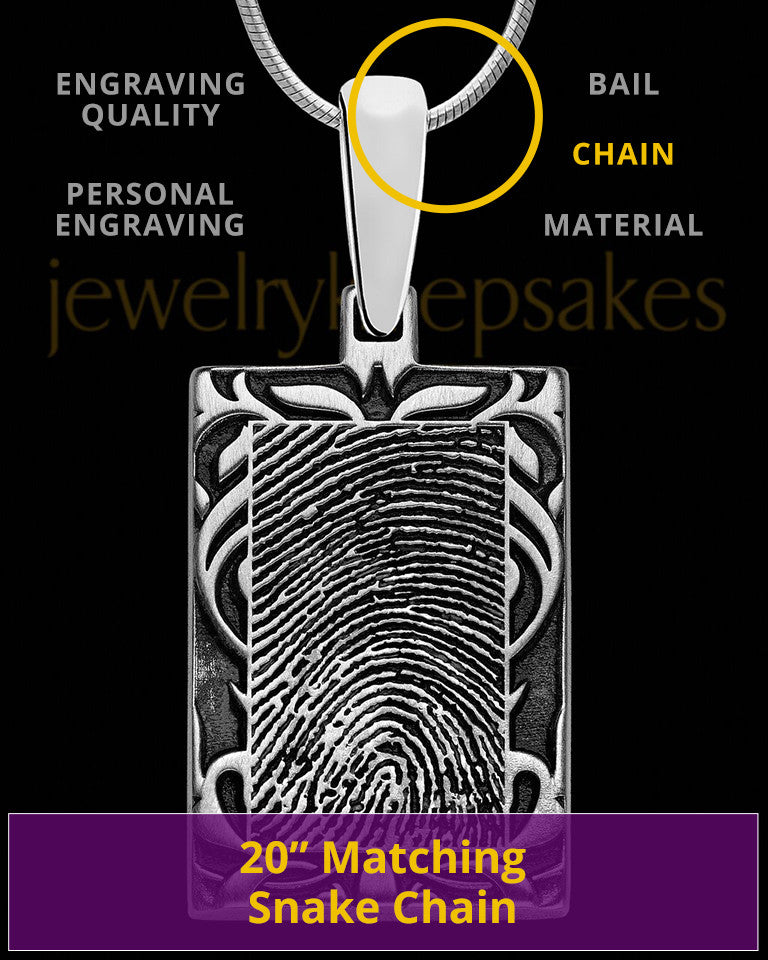 Filigree Rectangle Solid 14k White Gold Thumbprint Pendant