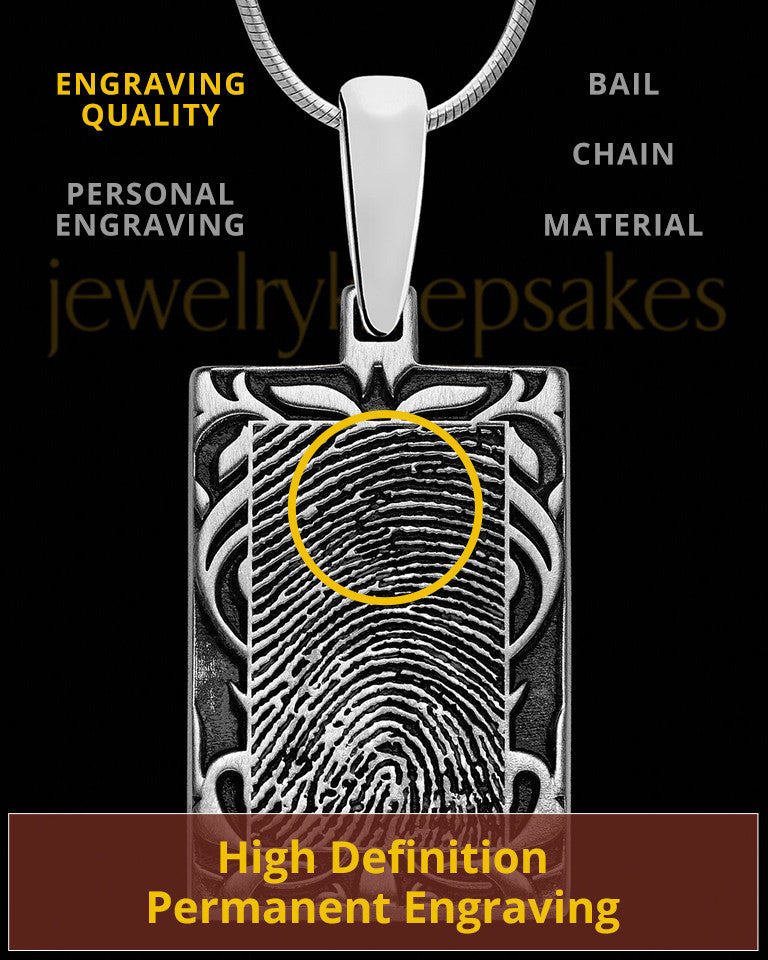 Filigree Rectangle Solid 14k White Gold Thumbprint Pendant
