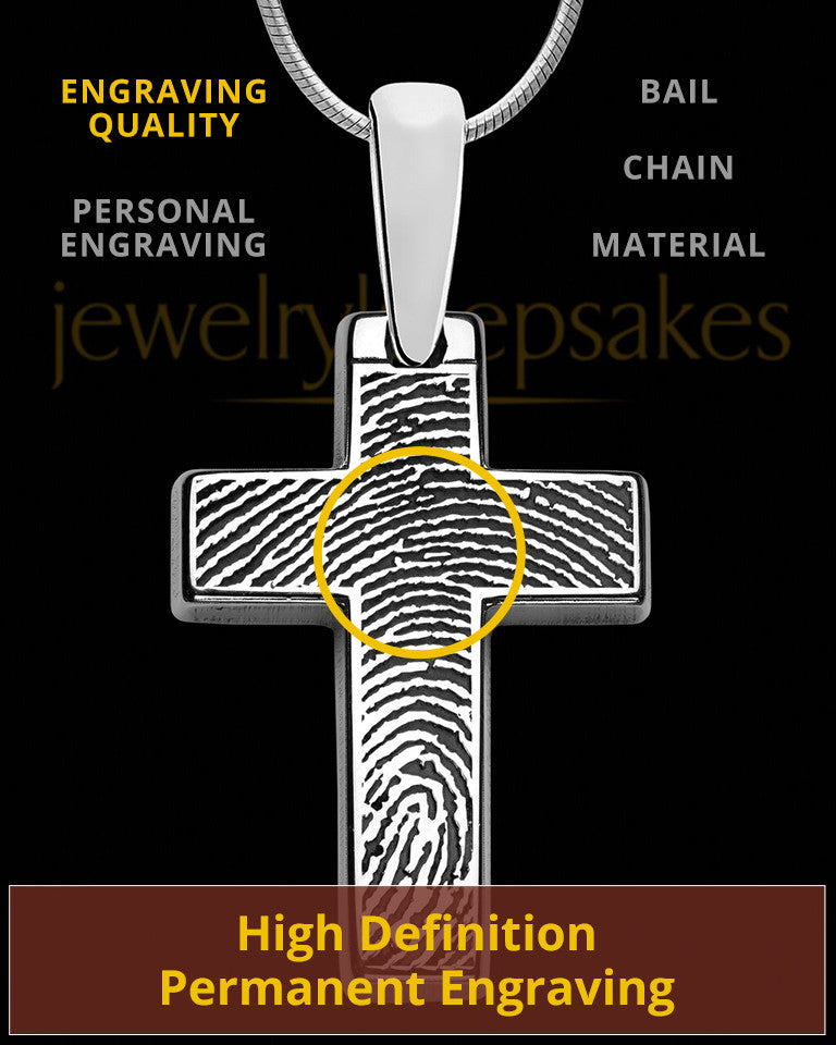 Divine Cross Memorial Thumbprint Pendant Necklace Sterling Silver