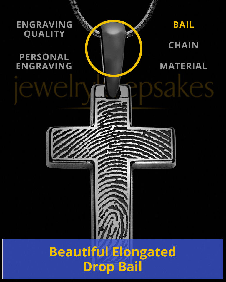 Personalized Black Plated Cross Thumbprint Pendant Sterling Silver