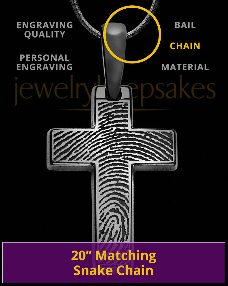 Personalized Black Plated Cross Thumbprint Pendant Sterling Silver