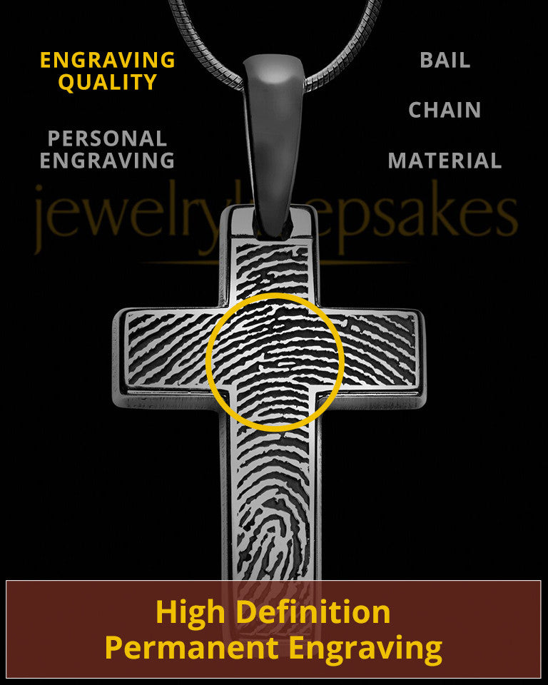 Personalized Black Plated Cross Thumbprint Pendant Sterling Silver