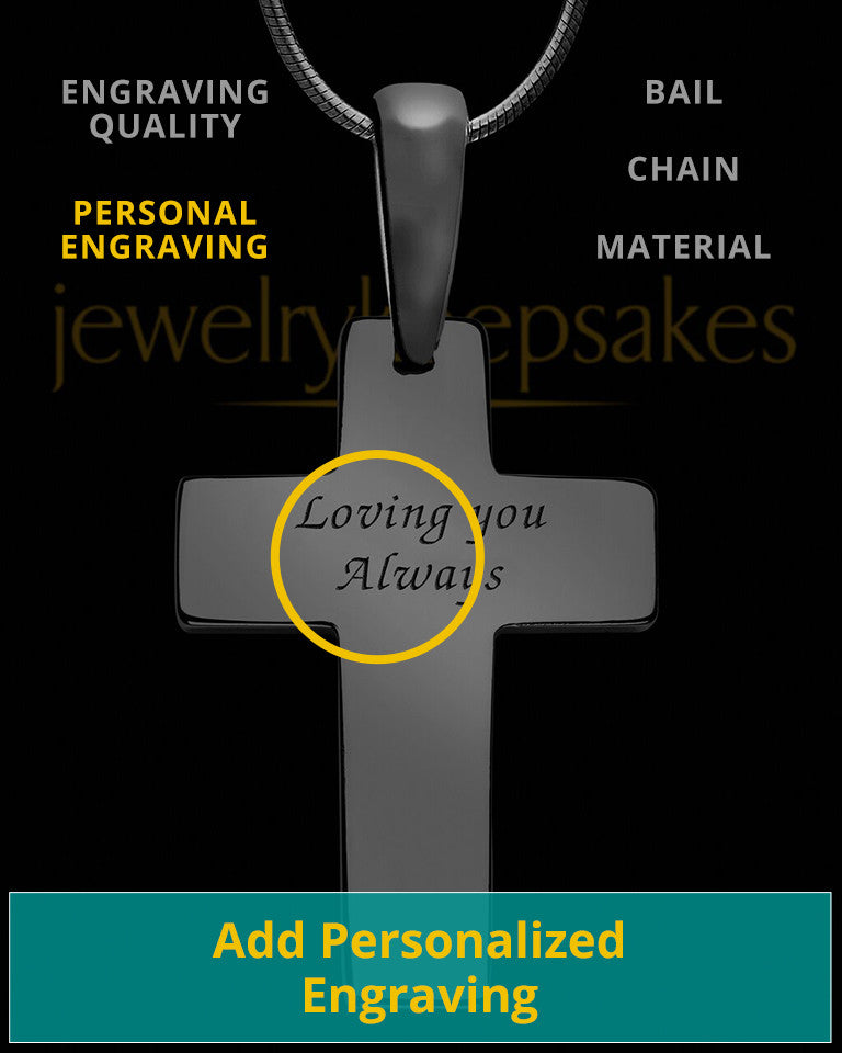 Personalized Black Plated Cross Thumbprint Pendant Sterling Silver