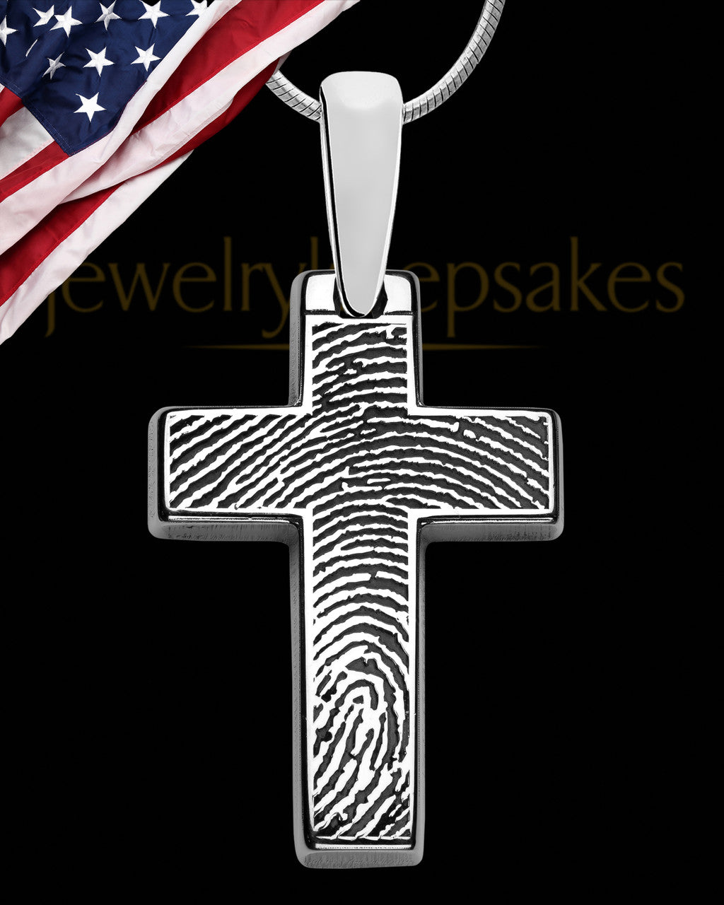Divine Cross Solid 14k White Gold Thumbprint Pendant