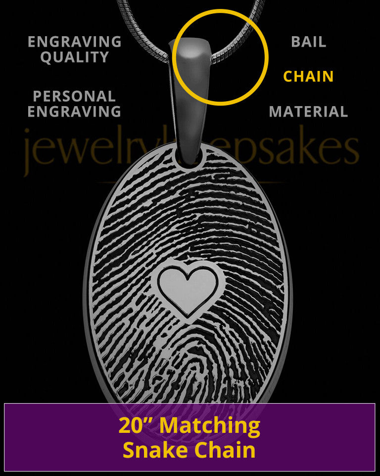 Black Plated over Sterling Heartfelt Oval Heart Thumbprint Pendant