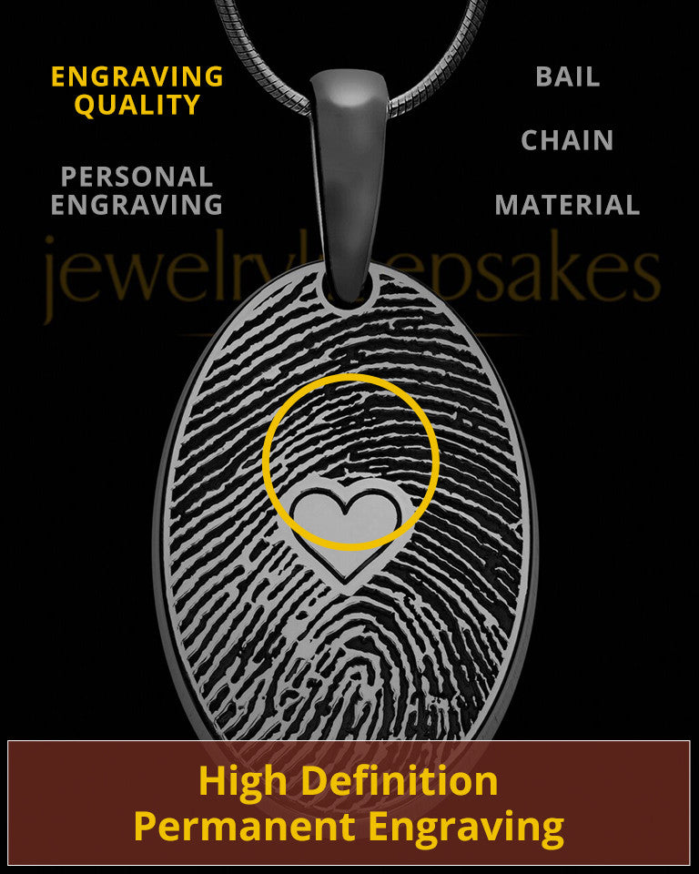 Black Plated over Sterling Heartfelt Oval Heart Thumbprint Pendant