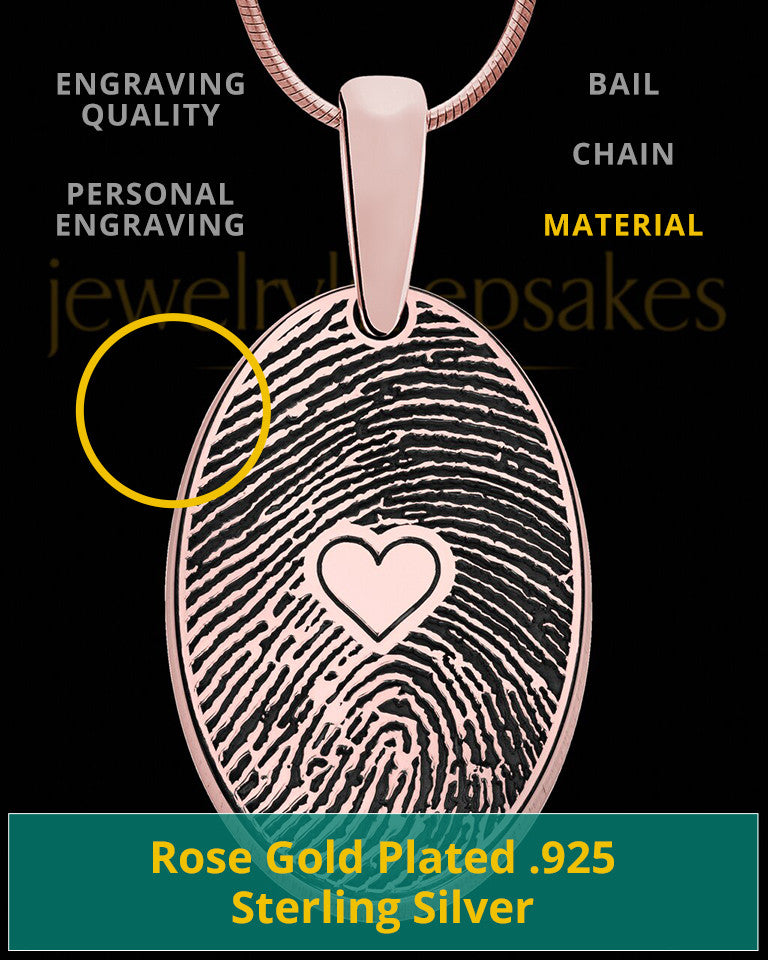 Rose Gold Plated over Sterling Heartfelt Oval Heart Thumbprint Pendant