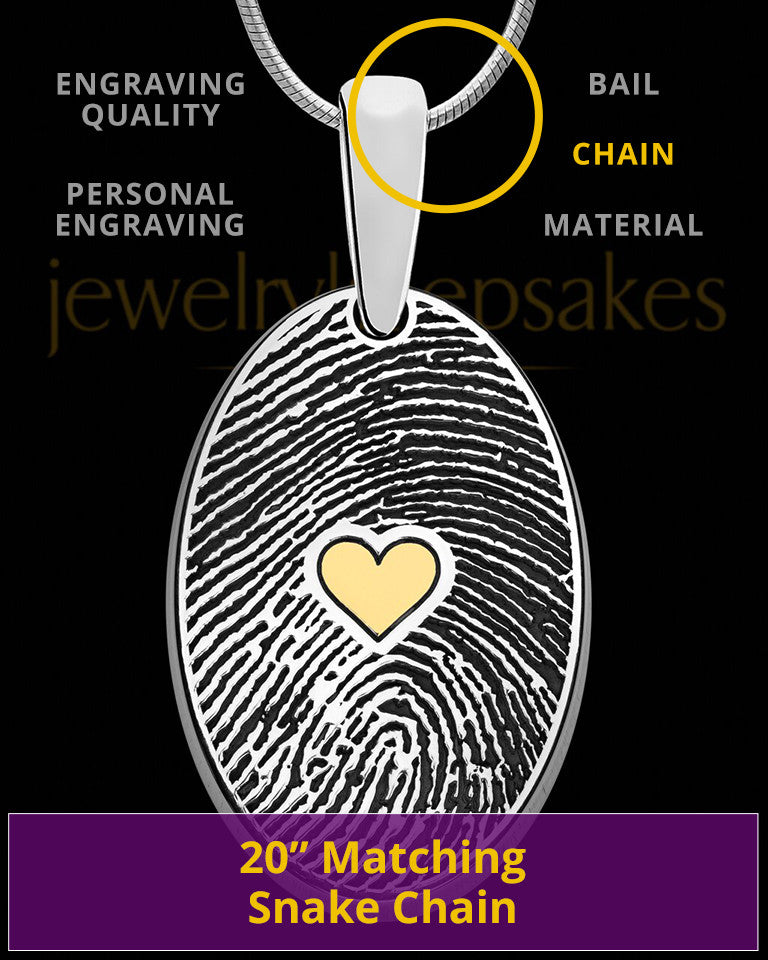 Sterling Heartfelt Oval with Gold Plated Heart Thumbprint Pendant