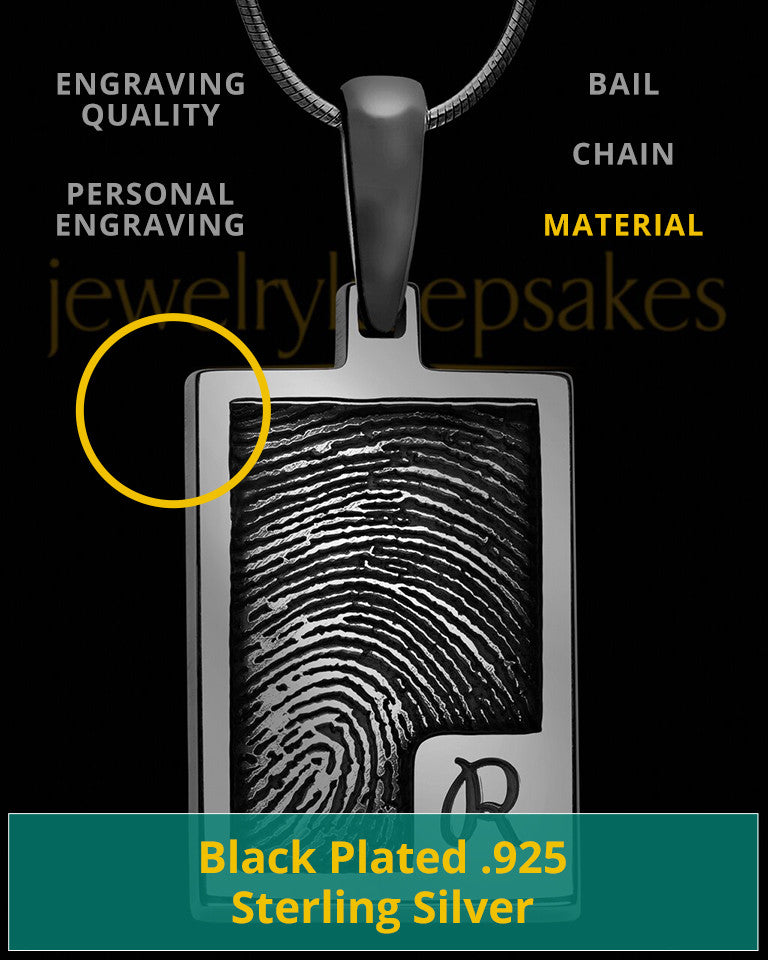 Initial Rectangle Black Plated Sterling Thumbprint Pendant